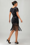 Nero Rosso Frange 1920s paillettes Flapper Dress