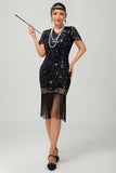 Nero Rosso Frange 1920s paillettes Flapper Dress