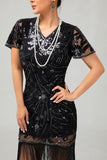 Nero Rosso Frange 1920s paillettes Flapper Dress