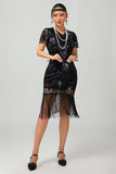 Nero Rosso Frange 1920s paillettes Flapper Dress