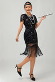 Nero Rosso Frange 1920s paillettes Flapper Dress