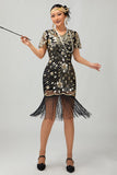 Nero Rosso Frange 1920s paillettes Flapper Dress