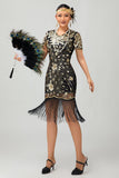 Nero Rosso Frange 1920s paillettes Flapper Dress
