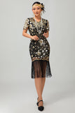 Nero Rosso Frange 1920s paillettes Flapper Dress