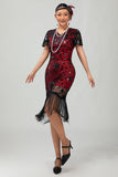Nero Rosso Frange 1920s paillettes Flapper Dress
