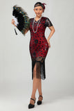 Nero Rosso Frange 1920s paillettes Flapper Dress