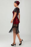 Nero Rosso Frange 1920s paillettes Flapper Dress