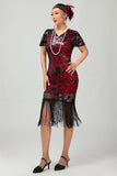 Nero Rosso Frange 1920s paillettes Flapper Dress