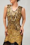 Sparkly nero dorato scollo a V Bodycon 1920s abito con frange