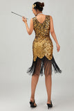 Sparkly nero dorato scollo a V Bodycon 1920s abito con frange