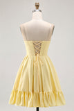 Giallo senza spalline A-Line Corsetto Abito Da Cocktail con perline