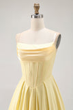 Giallo senza spalline A-Line Corsetto Abito Da Cocktail con perline