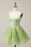 Verde A Line senza spalline corsetto puro increspato Abito corto ritorno a casa