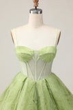 Verde A Line senza spalline corsetto puro increspato Abito corto ritorno a casa