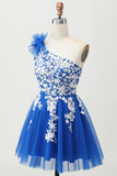 Royal Blue A-Line una spalla tulle Abiti Da Cocktail con lacci sul retro