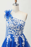 Royal Blue A-Line una spalla tulle Abiti Da Cocktail con lacci sul retro