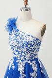 Royal Blue A-Line una spalla tulle Abiti Da Cocktail con lacci sul retro