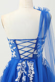 Royal Blue A-Line una spalla tulle Abiti Da Cocktail con lacci sul retro