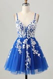Royal Blue A-Line Spaghetti Straps Tulle Abiti Da Cocktail con lacci sul retro