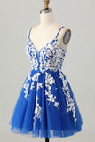 Royal Blue A-Line Spaghetti Straps Tulle Abiti Da Cocktail con lacci sul retro