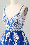 Royal Blue A-Line Spaghetti Straps Tulle Abiti Da Cocktail con lacci sul retro