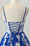 Royal Blue A-Line Spaghetti Straps Tulle Abiti Da Cocktail con lacci sul retro