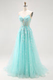 Sparkly Green A-Line senza spalline paillettes corsetto lungo Prom Dress con fessura
