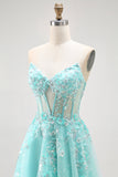 Sparkly Green A-Line senza spalline paillettes corsetto lungo Prom Dress con fessura