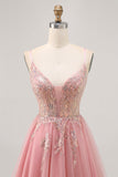 Sparkly Blush A-line tulle paillettes Abito da cerimonia corto con lacci sul retro