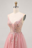 Sparkly Blush A-line tulle paillettes Abito da cerimonia corto con lacci sul retro