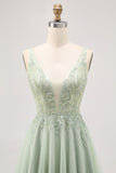 Verde A-line Tulle Backless Beaded Abito corto da Cocktail con paillettes