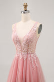 A-line Tulle Blush paillettes Backless Abito da cerimonia corto con perline