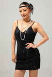 Scintillante nero paillettes scollo a V Bodycon 1920s Dress