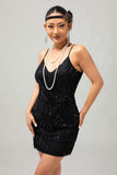 Scintillante nero paillettes scollo a V Bodycon 1920s Dress