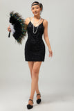 Scintillante nero paillettes scollo a V Bodycon 1920s Dress