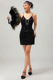 Scintillante nero paillettes scollo a V Bodycon 1920s Dress