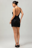 Scintillante nero paillettes scollo a V Bodycon 1920s Dress
