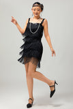 Nero paillettes Gatsby aderente abito corto anni 1920 con frange