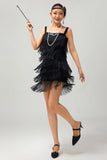 Nero paillettes Gatsby aderente abito corto anni 1920 con frange