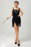 Nero paillettes Gatsby aderente abito corto anni 1920 con frange