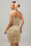 Nero paillettes Gatsby aderente abito corto anni 1920 con frange