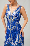 Royal Blue Paillettes Gatsby Abito corto anni 1920 con frange