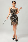 Nero dorato paillettes Vintage Bodycon 1920s Dress