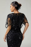 Mantello femminile Gatsby Black Golden Sequin anni '20 con perline