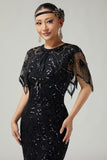 Mantello femminile Gatsby Black Golden Sequin anni '20 con perline