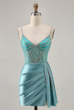 Sparkly Green Satin Bodycon Beaded Abiti Da Cocktail con stella filante