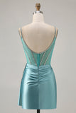 Sparkly Green Satin Bodycon Beaded Abiti Da Cocktail con stella filante