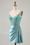 Sparkly Green Satin Bodycon Beaded Abiti Da Cocktail con stella filante