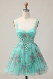 Corsetto verde A-Line floreale corto Abiti Da Cocktail con lacci sul retro
