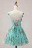 Corsetto verde A-Line floreale corto Abiti Da Cocktail con lacci sul retro
